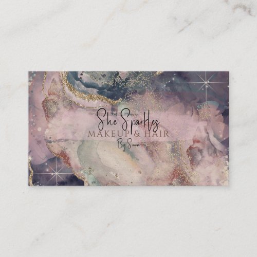 Glam Purple Pink Watercolor Cosmic Sparkle Beauty Business Card