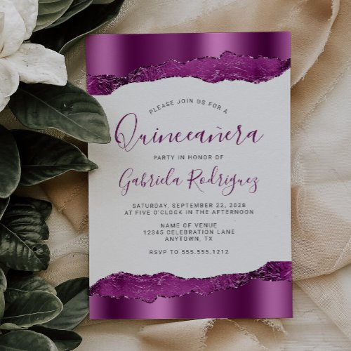 Glam Purple Plum Foil Glitter Quinceaera Invitation