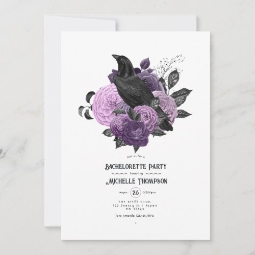 Glam Purple Raven Gothic Bachelorette Party Invitation