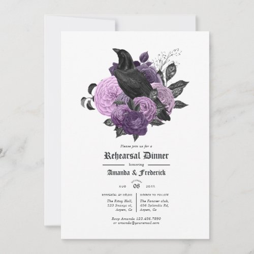 Glam Purple Raven Gothic Rehearsal Dinner Invitation