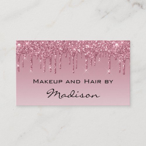 Glam Purple Rose Gold Glitter Drips Makeup Artist Business Card