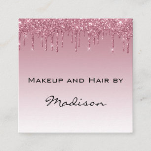 Glam Purple Rose Gold Glitter Drips Makeup Artist Square Business Card