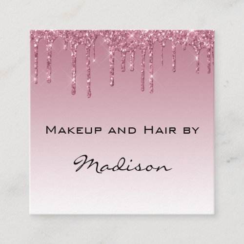 Glam Purple Rose Gold Glitter Drips Makeup Artist Square Business Card