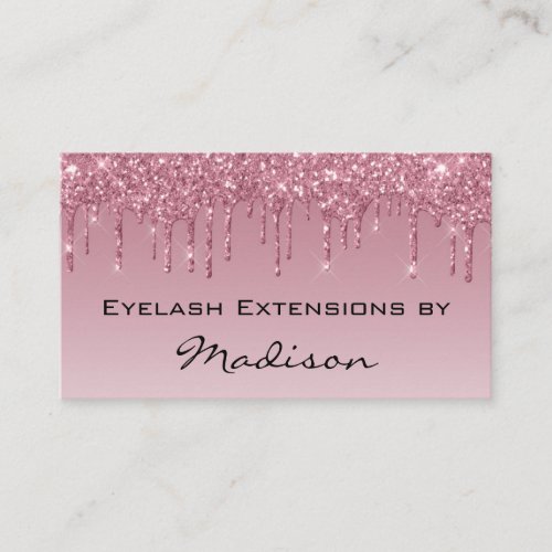Glam Purple Rose Gold Glitter Drips Makeup Eyelash Business Card