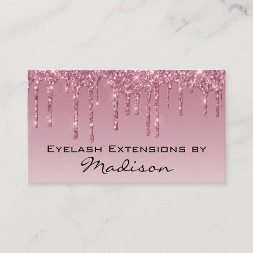 Glam Purple Rose Gold Glitter Drips Makeup Eyelash Business Card