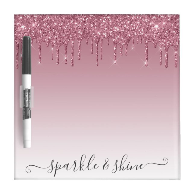 Glam Purple Rose Gold Glitter Drips Sparkle Shine Dry Erase Board (Front)