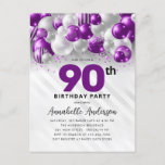 Glam Purple Silver Balloon Glitter 90th Birthday  Postcard<br><div class="desc">Modern Glam Purple Violet Silver Balloon Glitter Sparkle Any Age Birthday Invitation</div>