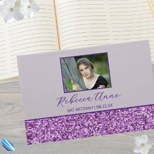 Glam Purple Simple Elegant Photo Bat Mitzvah Guest Book