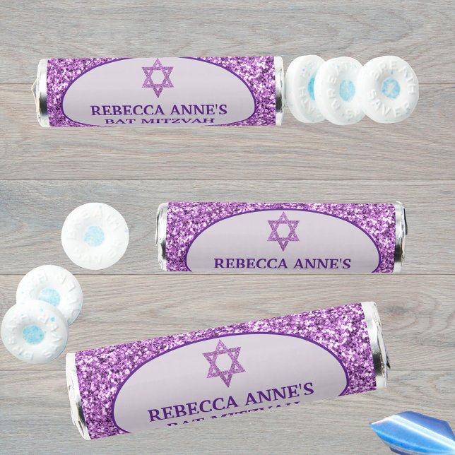 Glam Purple Simple Trendy Bat Mitzvah Party Breath Savers® Mints (Personalize these purple glam breath mints as fun Bat Mitzvah favors)