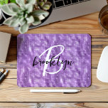 Glam Purple Sparkle Black White Script Monogram  Mouse Pad<br><div class="desc">This elegant personalized mouse pad features a monogram and first name in modern black and white script on a glam purple sparkle background.</div>