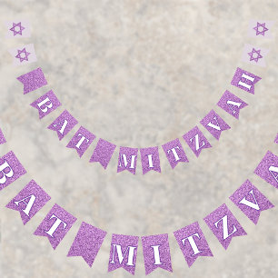 Glam Purple Sparkle Girl Chic Elegant Bat Mitzvah Bunting Flags