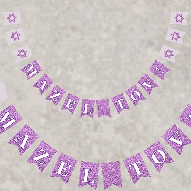Glam Purple Sparkle Girl Mazel Tov Bat Mitzvah Bunting Flags (A fun faux glitter bunting flag banner in purple adds a little something to the party. MAZEL TOV!)