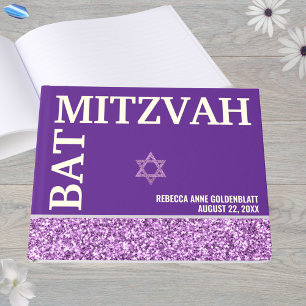 Glam Purple Star Of David Bat Mitzvah Gold Foil Guest Book