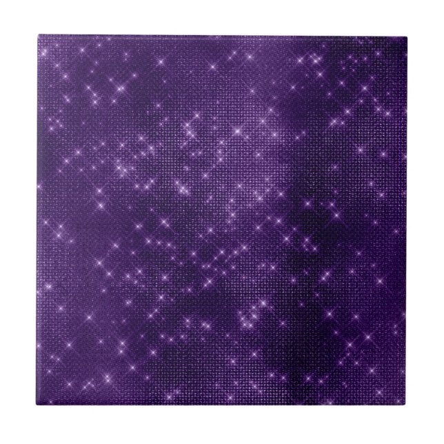 Glam Purple Stars Decor Ceramic Tile (Front)