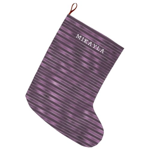 Glam Purple Stripes Large Christmas Stocking