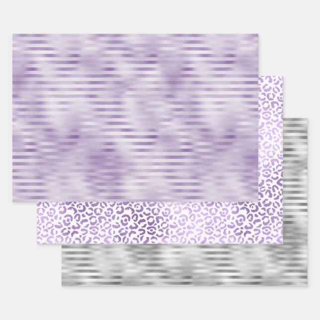 Glam Purple Stripes Wrapping Paper Sheets (Set)