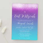 Glam Purple Teal Bat Mitzvah Invitation<br><div class="desc">You'll love these glamorous purple and turquoise Bat Mitzvah invitations. Design features a purple and teal blue ombre gradient with lights bordering the top of the invite. Easily personalize the modern calligraphy script font or change it to any of your choice.</div>