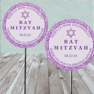 Glam Purple Thank You Chic Bat Mitzvah Party Classic Round Sticker