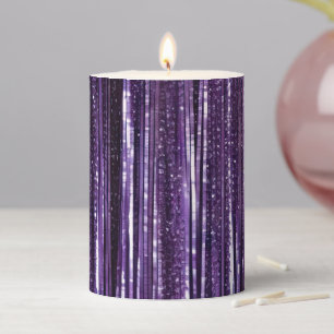 Glam Purple Tinsel Stripes Christmas Pillar Candle