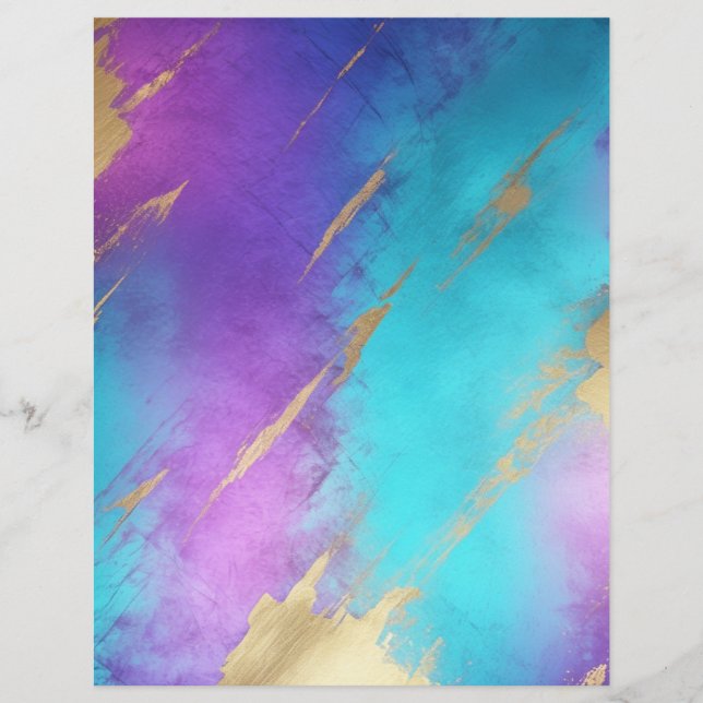 Glam Purple Turquoise Gold Scrapbook Paper (Front)