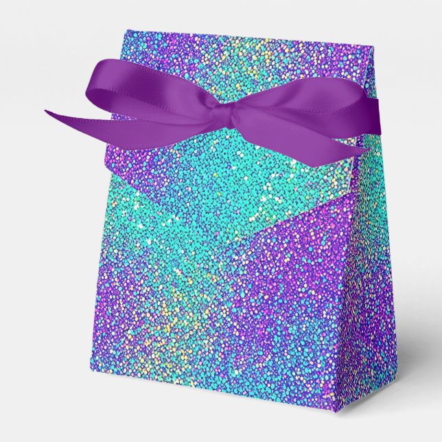 Glam Purple Turquoise Sparkling Glitter Gradient Favor Boxes (Front Side)