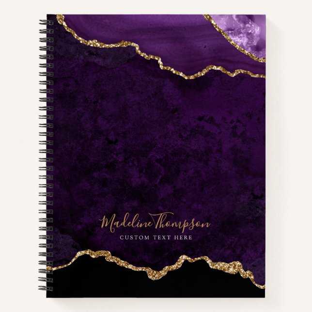 Glam Purple Velvet Agate Geode Gold Script Notebook (Front)