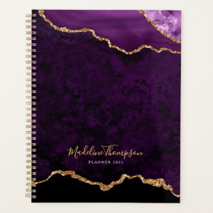 Glam Purple Velvet Agate Geode Gold Script Planner