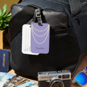 Glam Purple White Pearls   Luggage Tag