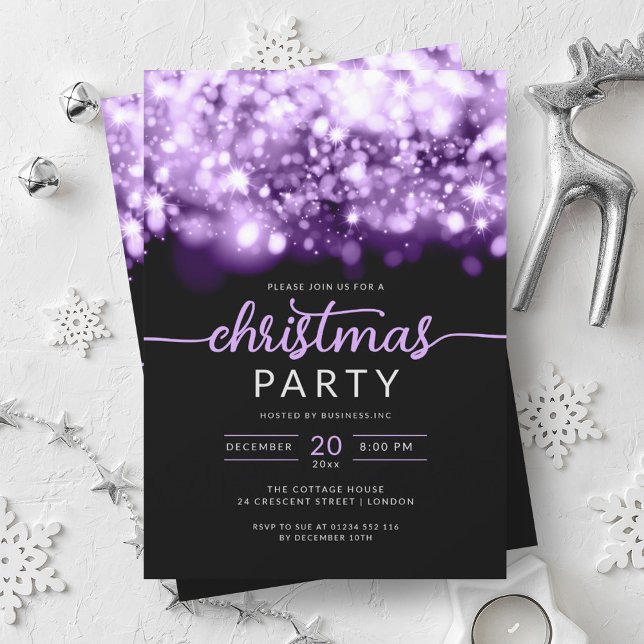 Glam Purple Winter Sparkling Company Xmas Party  Invitation (Glam Purple Winter Sparkling Company Xmas Party Invitation)