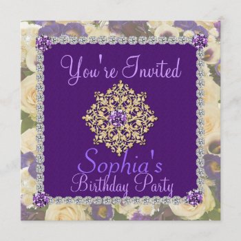 Glam Purple Women's 60th Birthday Invitation Bling by CHICLOUNGE at Zazzle