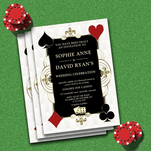 Glam QR Code Art Deco Casino Vegas Poker Wedding Invitation