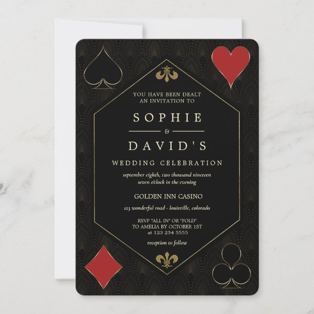 Glam QR Code Art Deco Gatsby Casino Poker Wedding  Invitation (Front)