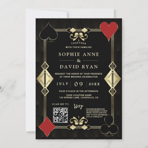Glam QR Code Roaring 20s Gold Art Deco Wedding  Invitation