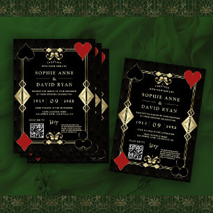 Glam QR Code Roaring 20s Gold Art Deco Wedding  Invitation