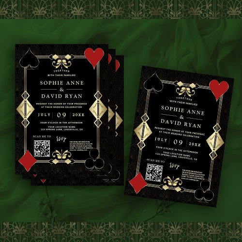 Glam QR Code Roaring 20s Gold Art Deco Wedding  Invitation