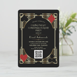 Glam QR Code Vegas Casino Night Christmas Holiday  Invitation