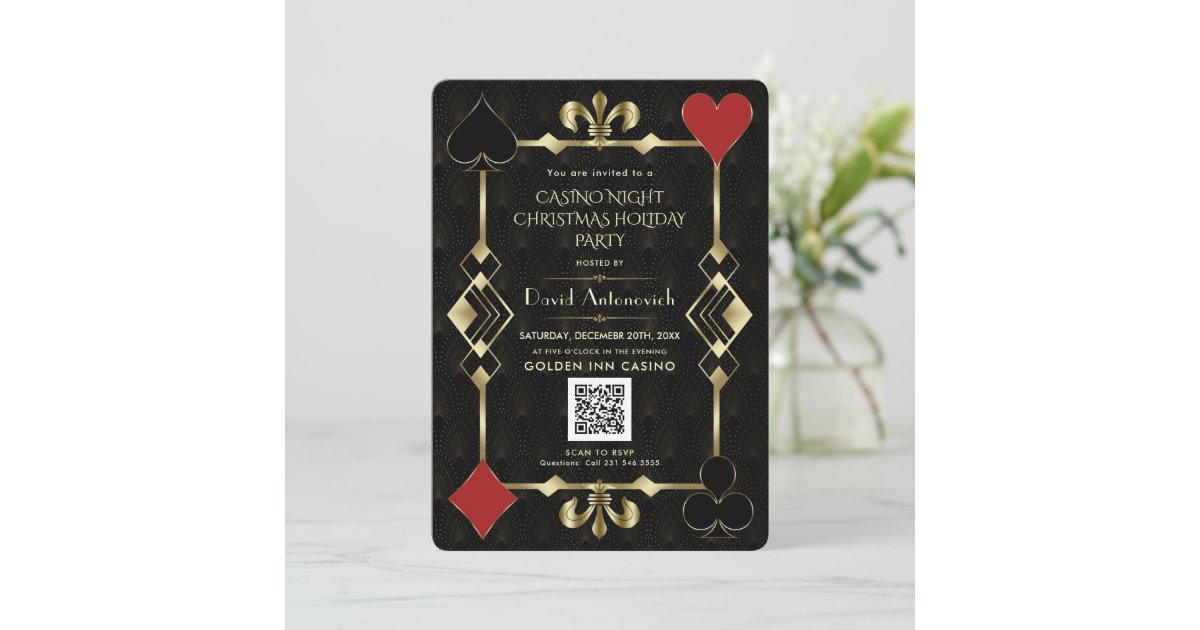 Glam QR Code Vegas Casino Night Christmas Holiday Invitation | Zazzle
