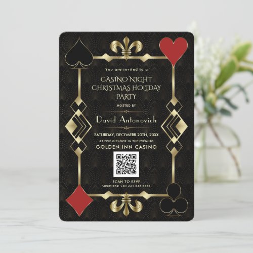 Glam QR Code Vegas Casino Night Christmas Holiday  Invitation