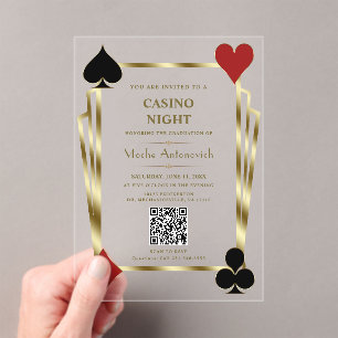 Glam QR Code Vegas Casino Night Man Graduation Acrylic Invitations