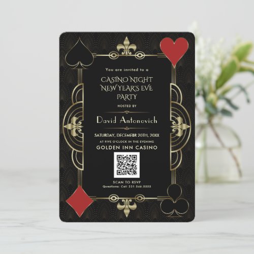 Glam QR Code Vegas Casino Night New Years Eve Invitation