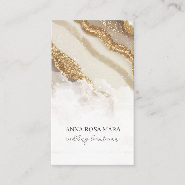 *~* Glam QR Luxe Agate Ivory Gold Glitter AP66 Business Card (Front)