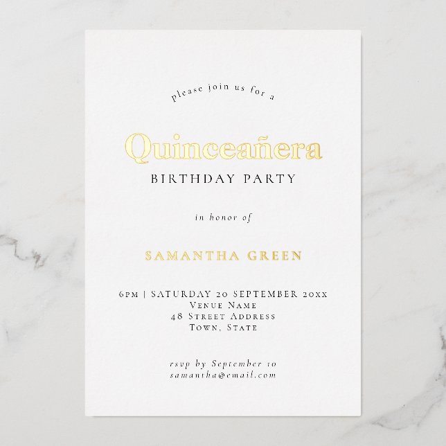 Glam Quinceañera Birthday Party Real Foil Invitation (Front)