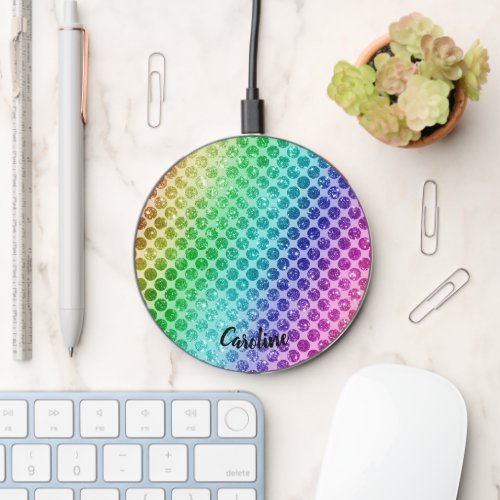 Glam Rainbow Colors Circle Pattern  Wireless Charger