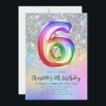 Glam Rainbow Glitter Foil Balloon 5th Birthday Invitation<br><div class="desc">Glam Holographic Rainbow Glitter Foil Pastel Balloon Girl Boy 6th Birthday Invitation</div>