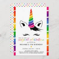 Glam Rainbow Unicorn Birthday Party Invitation