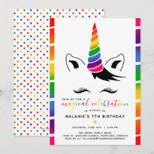 Glam Rainbow Unicorn Birthday Party Invitation