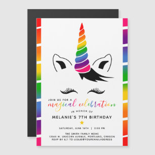 Glam Rainbow Unicorn Birthday Party Magnetic Invitation