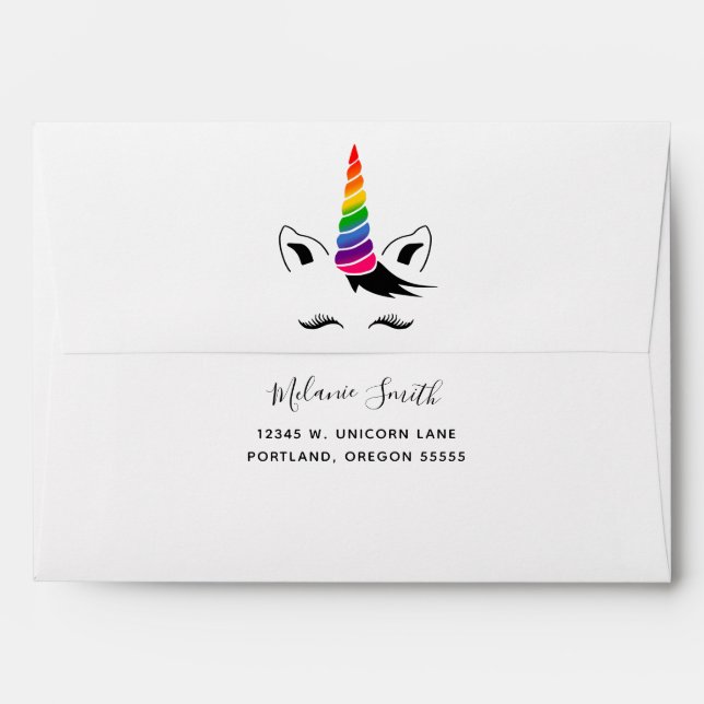 Glam Rainbow Unicorn Envelope (Back (Top Flap))