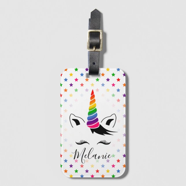 Glam Rainbow Unicorn Luggage Tag (Front Vertical)