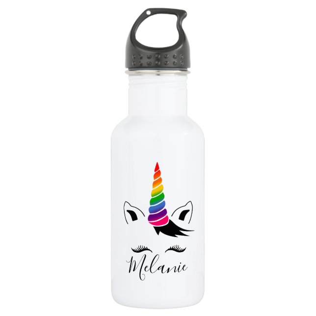 Glam Rainbow Unicorn Stainless Steel Water Bottle (Front)